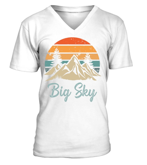 Big Sky Montana Retro Vintage Mountain Sunset Outd V-Neck T-shirt