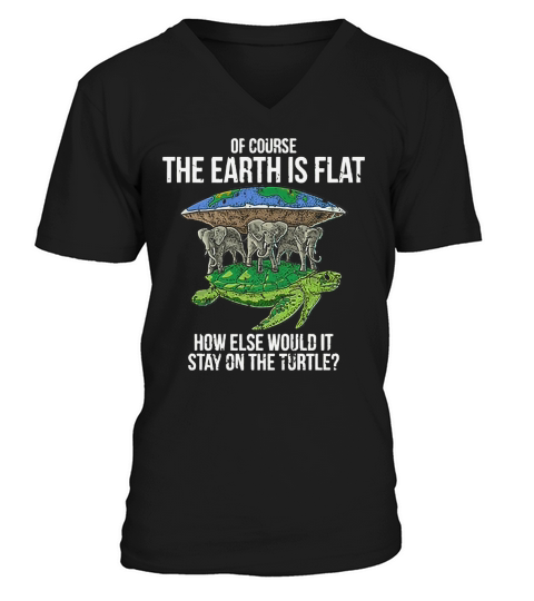 Flat Earth Society Turtle Elephants Stay On The Turtle t-shirt V-Neck T-shirt