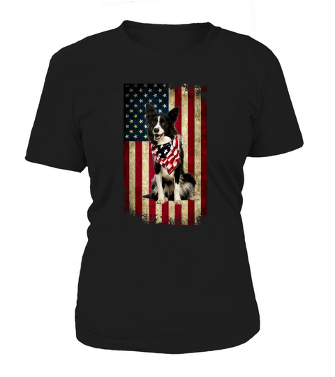 Border Collie America Flag 4th Of July Independence Day Women's T-Shirt