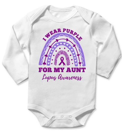I Wear Purple For My Aunt Lupus Awareness Rainbow Long Sleeve Baby One-Piece
