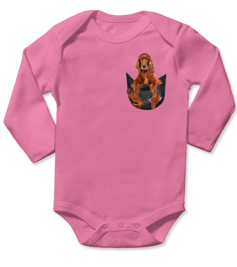 Little Irish Setter In Pocket Long Sleeve Baby One-Piece