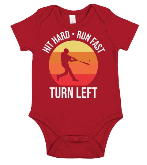 Hit Hard Run Fast Turn Left Funny Baseball Short Sleeve Baby One-Piece