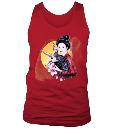 Japanese Geisha Bamboo Cherry Blossom Graphic Art Tank Top Unisex