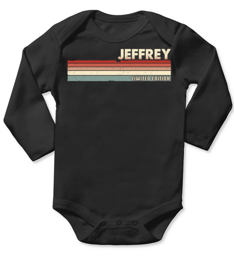 Jeffrey Funny Retro Vintage Name surname 80s 90s Long Sleeve Baby One-Piece