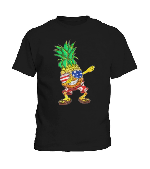 Dabbing Pineapple US Flag Sunglasses 4th Of July shirt Kids T-Shirt