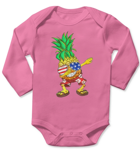 Dabbing Pineapple US Flag Sunglasses 4th Of July shirt Long Sleeve Baby One-Piece