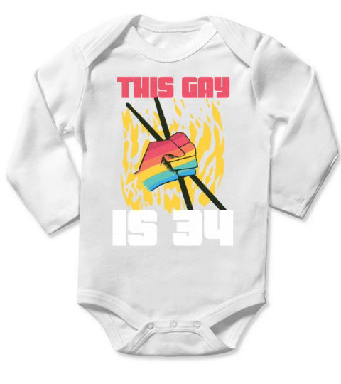 Drummer Age 34 Years Gay Pride LGBT Pride Month Long Sleeve Baby One-Piece