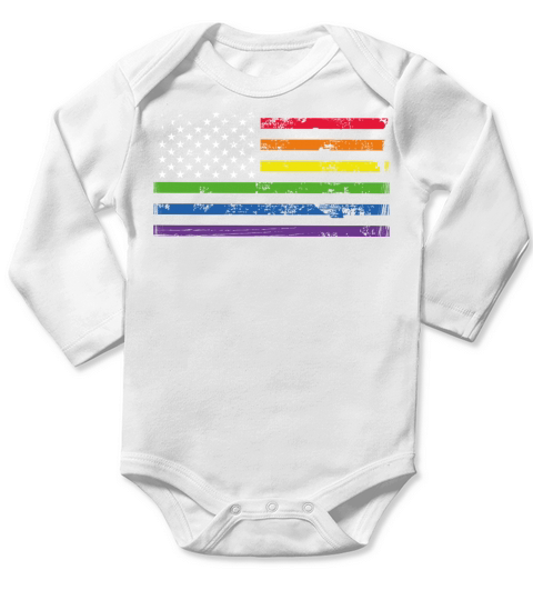 LGBT Community American Flag Rainbow Colors Gay Long Sleeve Baby One-Piece