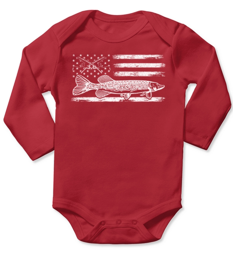 Needlefish US Flag Gar Fish American Flag Gar Long Sleeve Baby One-Piece