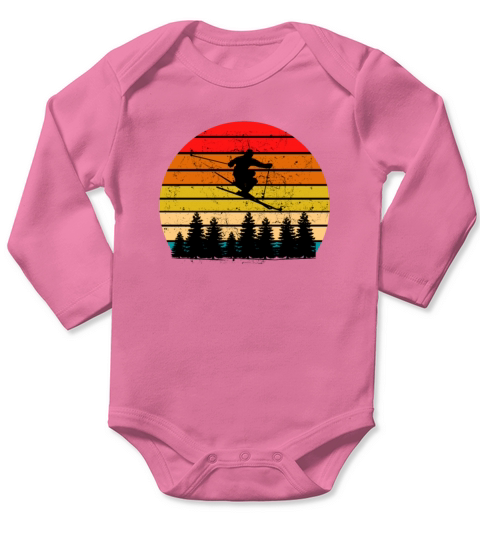 Vintage Sunset Skiing Snow Mountain Cute Gift Long Sleeve Baby One-Piece