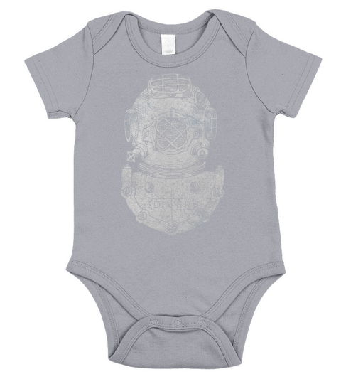 Vintage Deep Sea Diver Helmet Block Print Illustration on Dark Short Sleeve Baby One-Piece