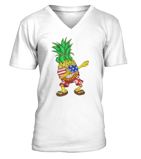 Dabbing Pineapple US Flag Sunglasses 4th Of July shirt V-Neck T-shirt
