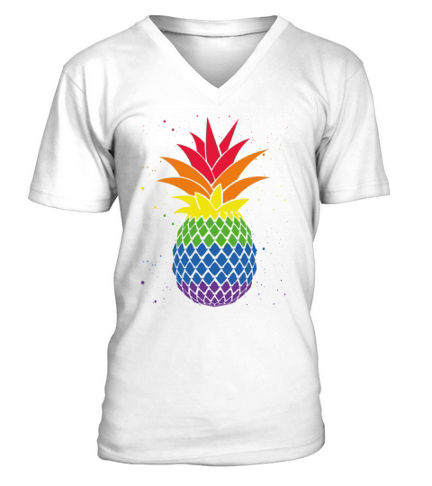 Rainbow Pineapple Tropical Gay Lesbian Pride LGBTQ V-Neck T-shirt