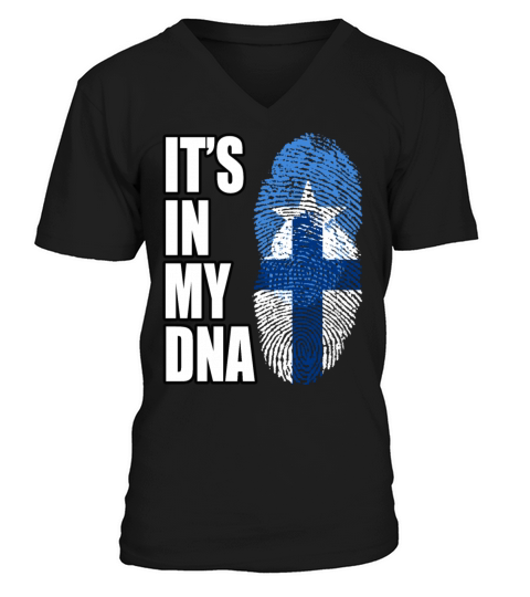 Somali And Finland Vintage Heritage DNA Flag V-Neck T-shirt