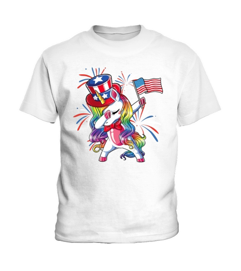 Unicorn Dabbing Patriotic 4th Of July American Flag shirt Kids T-Shirt