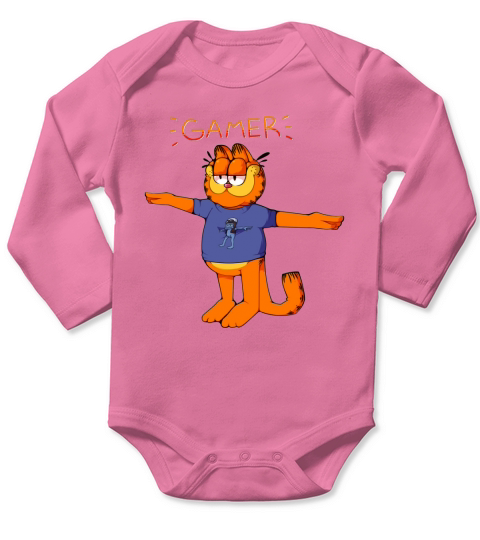 Gamer Garfield [Crazy Frog T Pose Long Sleeve Baby One-Piece