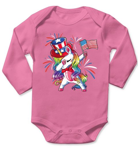 Unicorn Dabbing Patriotic 4th Of July American Flag shirt Long Sleeve Baby One-Piece