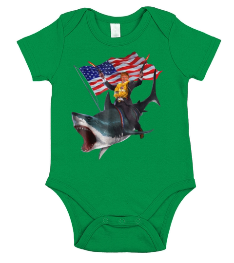 Donald Trump Riding Shark 4th Of July American Flag shirt Short Sleeve Baby One-Piece