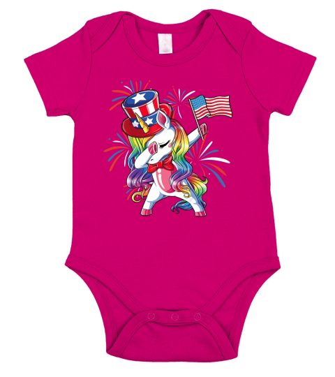 Unicorn Dabbing Patriotic 4th Of July American Flag shirt Short Sleeve Baby One-Piece