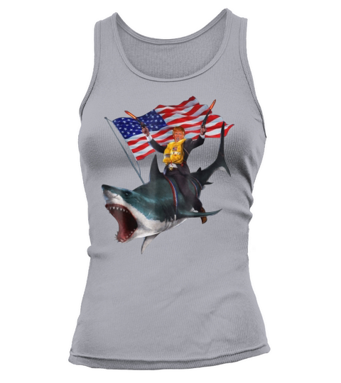 Donald Trump Riding Shark 4th Of July American Flag shirt Tank top Woman