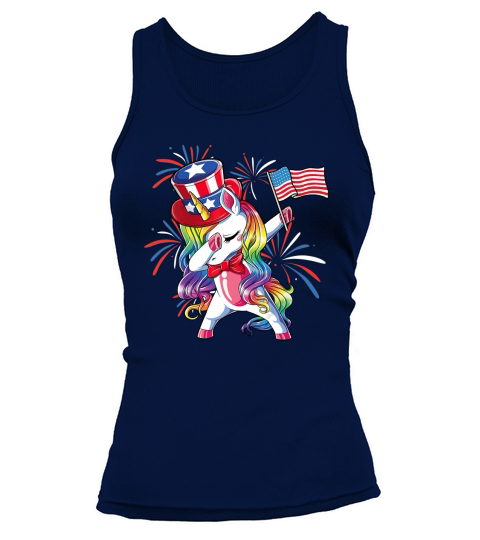 Unicorn Dabbing Patriotic 4th Of July American Flag shirt Tank top Woman