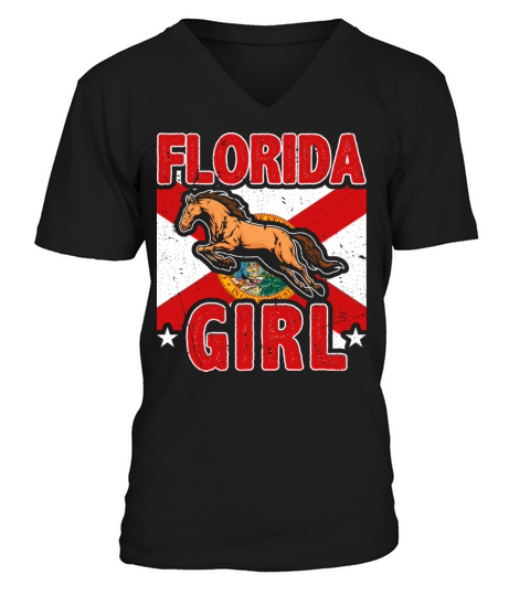 Vintage Horseback Riding Horse Girl Florida V-Neck T-shirt
