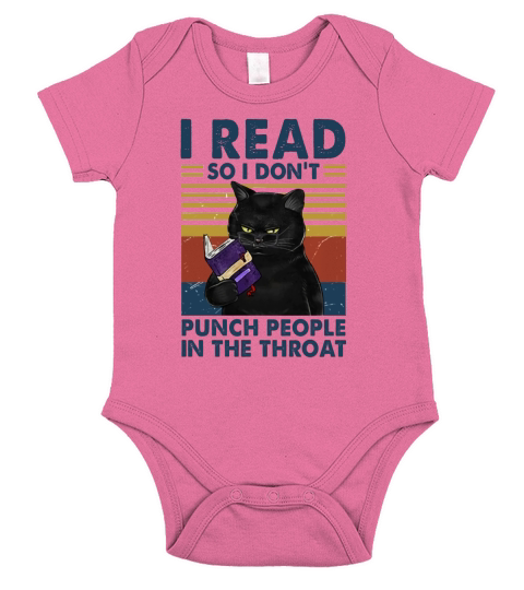 Black Cat I Read So I Dont Punch People In The Throat Vintage Short Sleeve Baby One-Piece