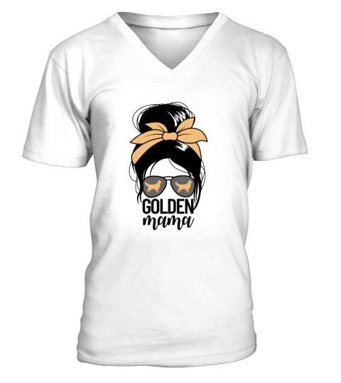 Golden Mama Messy Bun Womens Pet Golden Retriever V-Neck T-shirt