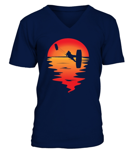 Retro Sunset Kiteboarding Water Adventure V-Neck T-shirt