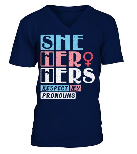 She Her Hers - Respect My Pronouns Trans Vintage V-Neck T-shirt
