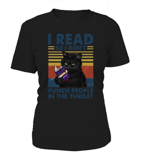 Black Cat I Read So I Dont Punch People In The Throat Vintage Women's T-Shirt