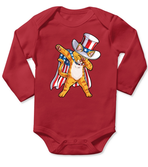 American Flag Patriot Cat Dabbing 4th July Independence Day shirt Long Sleeve Baby One-Piece