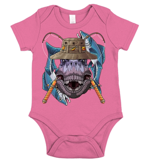 Fishing Dinosaur T Rex Outdoor Fisherman Cute Fly Short Sleeve Baby One-Piece