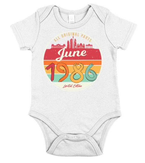 June 1986 Birthday Greeting Short Sleeve Baby One-Piece