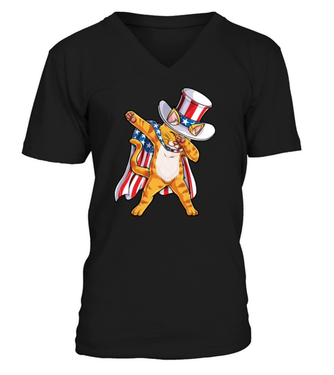 American Flag Patriot Cat Dabbing 4th July Independence Day shirt V-Neck T-shirt