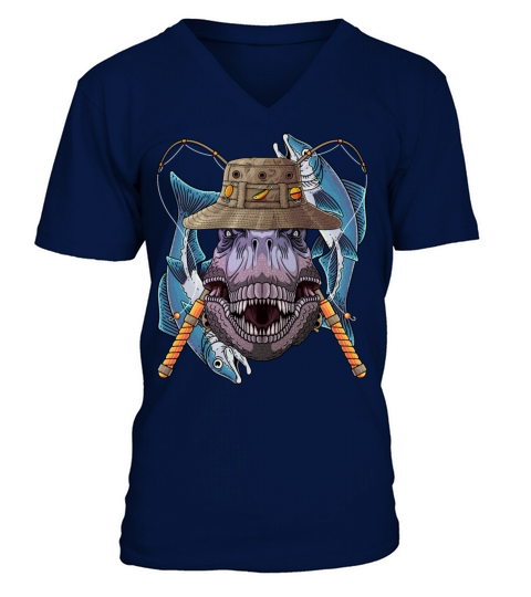 Fishing Dinosaur T Rex Outdoor Fisherman Cute Fly V-Neck T-shirt