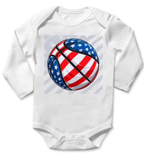Basketball Ball With USA Flag Pattern - 4th July Long Sleeve Baby One-Piece