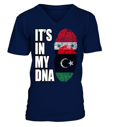 Syrian And Libyan Vintage Heritage DNA Flag V-Neck T-shirt