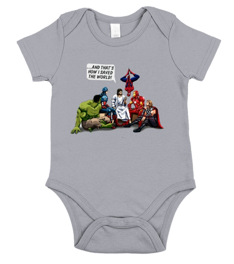 Jesus and superheroes save the world Short Sleeve Baby One-Piece