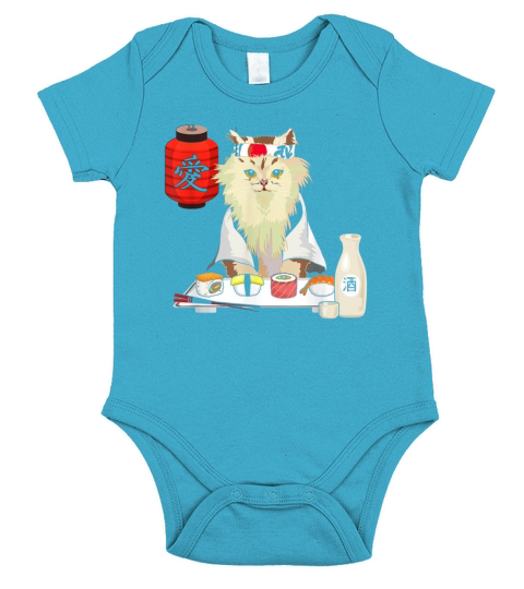 Sushi Cat Japanese Cherry Blossom Flower Vintage Short Sleeve Baby One-Piece