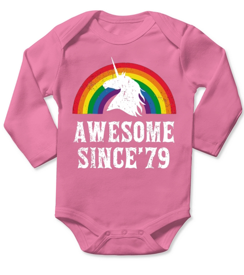 Awesome Since 79 Unicorn Rainbow shirt Long Sleeve Baby One-Piece