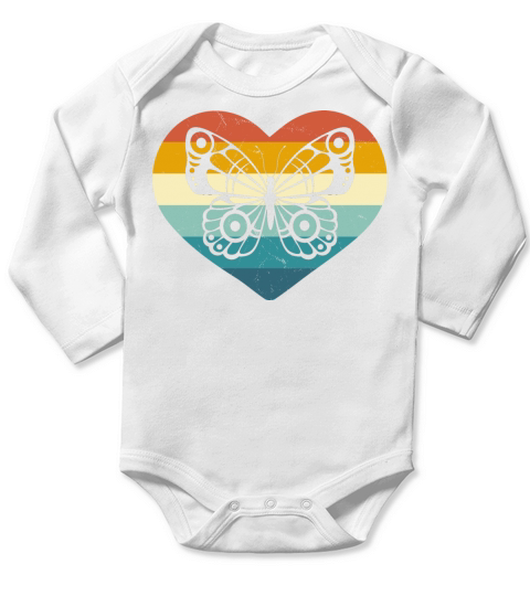 Beautiful Butterfly Heart Retro Long Sleeve Baby One-Piece