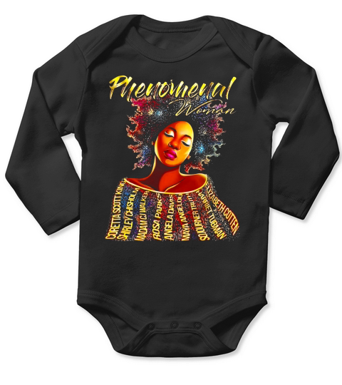 Black Phenomenal Woman Long Sleeve Baby One-Piece