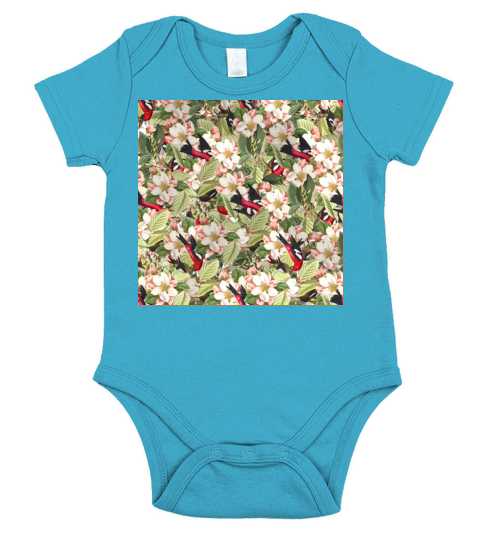 Artistic colorful bright floral and birds pattern Short Sleeve Baby One-Piece