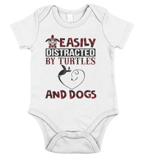 Easily distracted by turtles and dogs Short Sleeve Baby One-Piece
