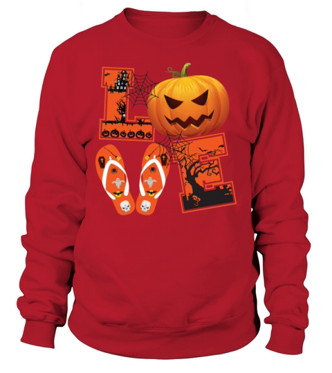 Happy Halloween Love Flip Flops Wearing Pumkpin Sweatshirt Unisex