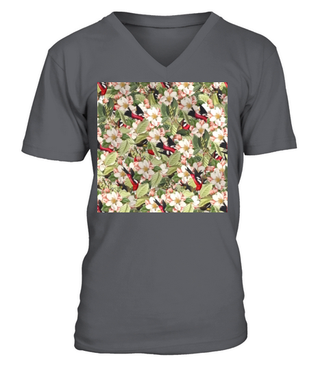 Artistic colorful bright floral and birds pattern V-Neck T-shirt
