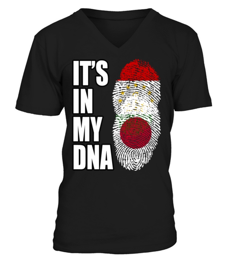 Tajikistani And Japanese Vintage Heritage DNA Flag V-Neck T-shirt
