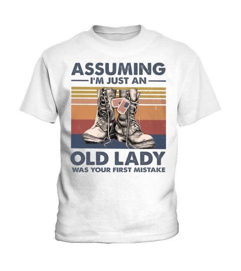 Vintage veteran boot assuming I’m just an old lady was your first mistake shirt Kids T-Shirt