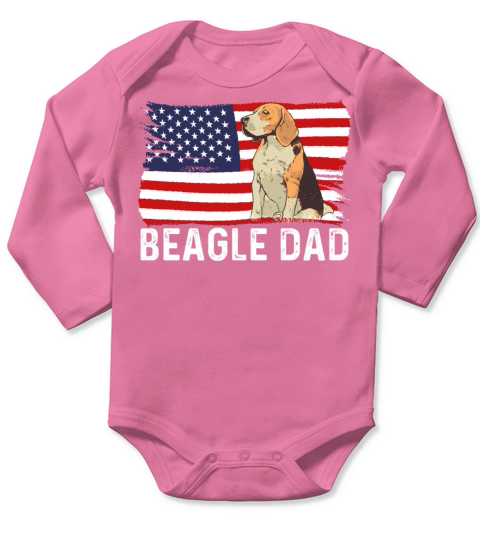 Beagle Dad American Flag 4th of July Patriotic Long Sleeve Baby One-Piece